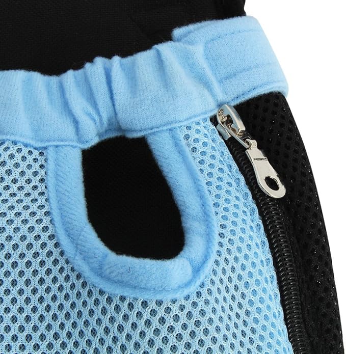 Pet Dog Puppy Cat Carrier Five Holes Backpack Double Shoulder Straps Mesh Front Chest Backpack Bag, L, Blue