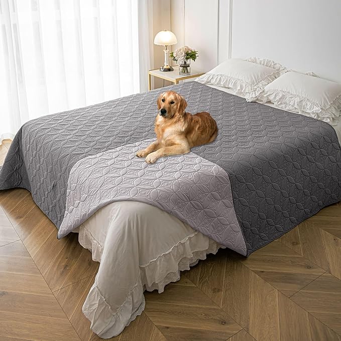 Waterproof Dog Blanket, 82x102 inches Pet Couch Covers for Sofa, Bed Furniture Protector from Dogs Washable and Reversible-Lightgrey+Darkgrey