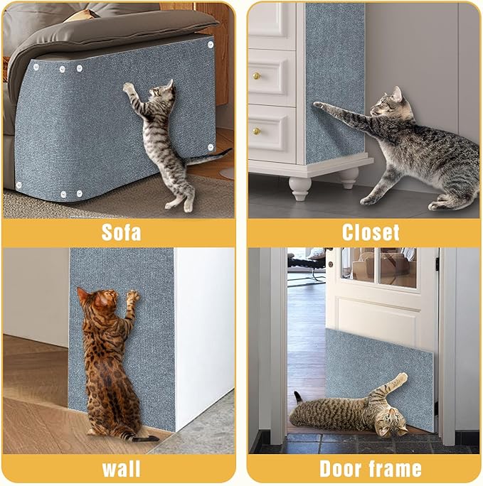 3PCS Cat Scratch Mat, 39.4"x11.9" DIY Trimmable Self-Adhesive Cat Scratching Mat, Couch Protector from Cats Claw, Indoor Furniture Protector for Cats Scratching (Light Gray)