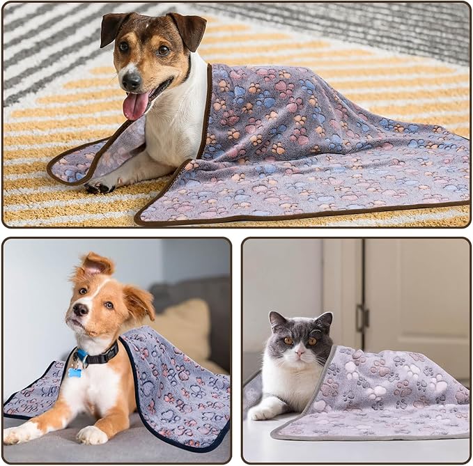 Dono 1 Pack 3 Pink Dog Blankets for Small Dogs, Soft Fluffy Paw Print Pattern Fleece Pet Blanket Warm Sleep Mat, Puppy Kitten Blanket Doggy Mat for Small Dogs Girl -23 * 16in