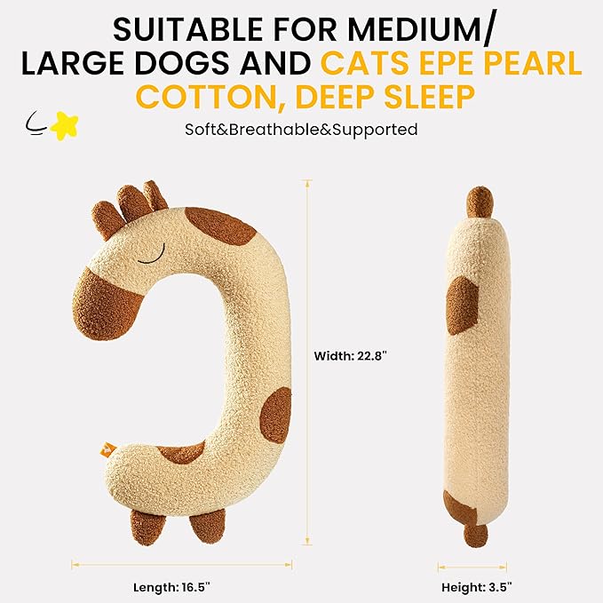 Dog Pillow - Soft Neck Pillow for Dogs, Washable Dog Calming Pillows for Better Sleep, Reduces Anxiety, Gift for Medium/Large Dogs and Cats (Yellow)