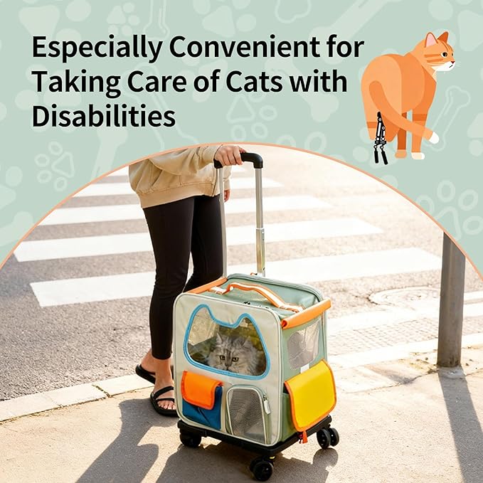 Cat Carrier with Wheels Airline Approved,Removable Pet Carrier Outdoor on Wheels Portable Cat Carrier Bag for Puppy and Kitten Travell Moving or Going Out