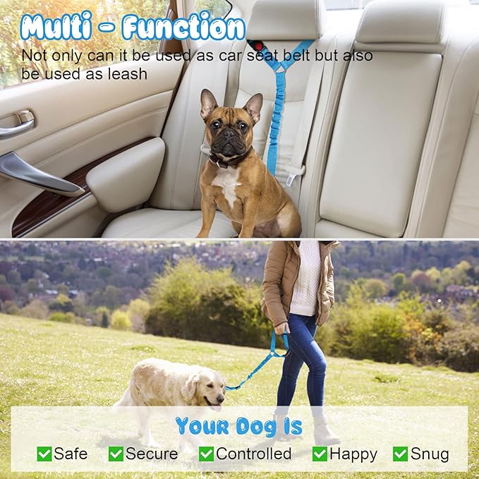 BWOGUE Pet Dog Cat Seat Belts, Car Headrest Restraint Adjustable Safety Leads Vehicle Seatbelt Harness (1 Pack, Blue, Elastic)