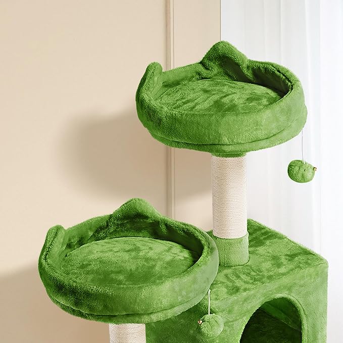 Topeakmart 62.2 inches Cat Tree with Double Condos, Cat Tower with Scratching Posts & Hammock & Foam-Padded Perches, Kitty Activity Tree Center Kitten Play House, Green