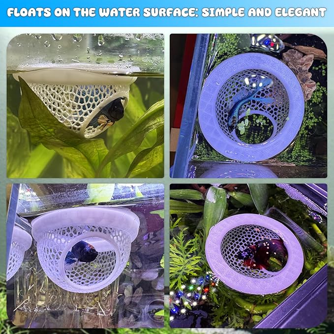 Floating Betta Hide & Shrimp Cave – 3D Printed Aquarium Hammock with Marble Texture, Feeder Ring & Rest Spot for Betta Fish, Nano Tanks, Corydoras, Shrimp – Safe PLA