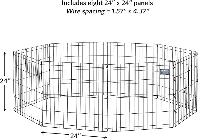 MidWest Homes for Pets Folding Metal Puppy / Dog Exercise Pen, Indoor/Outdoor Playpen with No Door, Provides 16 Sq Feet of Play Space, 24-Inches Tall, Black E-Coated