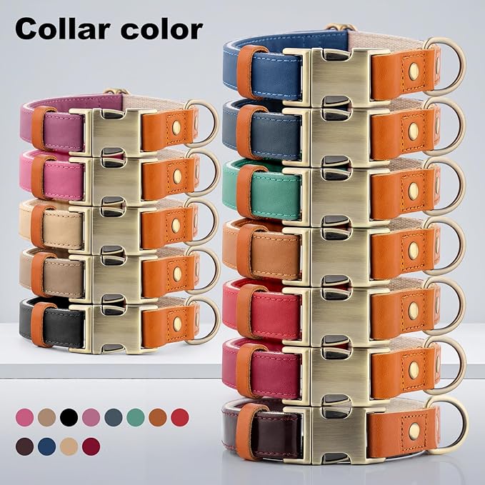 Plutus Pet Genuine Leather & Hemp Dog Collar – Adjustable Heavy Duty Pet Collar with Quick Release Metal Buckle, Soft & Stylish for Puppy and Small, Medium, Large Dogs (Burgundy, M)