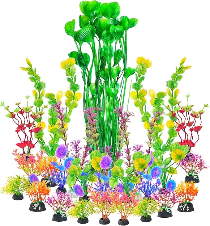 AQUANEAT 26pcs Artificial Fish Tank Plants, Multi Color Plastic Aquarium Accessories