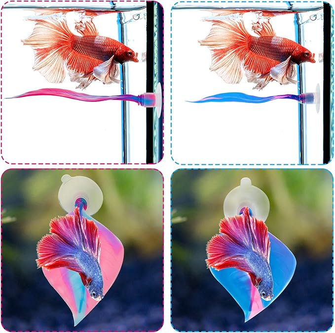 WILLBOND 2 Pcs Blue Pink Silicone Betta Fish Bed Leaf Hammock Betta Fish Tank Accessories Decorations for Aquarium Ornaments, Practical Resting Spot, No Bpa, Comfortable and Safe