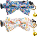 Faygarsle 2 Pack Cotton Designer Breakaway Cats Collar with Bow Tie and Bell Marine Theme Cat Collars for Girl Female Boy Male Cat Collar with Bell Fish Collars for Cats Collar Shell Pattern
