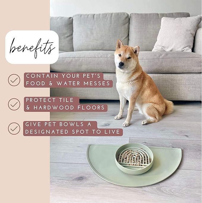 Should We Go - Waterproof Silicone Pet Food Mat - Non-Slip, Spill-Proof Feeding Mat for Floors, Raised Edge Design, Easy-to-Clean Rubber Pad for Dog & Cat Bowls, 21" Across x 10.5" Deep, Medium-Honey