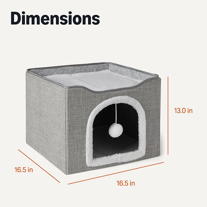 Amazon Basics Cat House 1 Story, Foldable Cat Condo with Sisal Scratch Pad, Grey