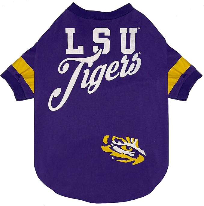 Pets First NCAA LSU Tigers Dog & Cat T-Shirt, Medium, Orange, Striped, Sporty, Polyester Cotton, Official NCAA Licensing