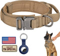 DAGANXI Tactical Dog Collar, Adjustable Military Training Nylon Dog Collar with Control Handle and Heavy Metal Buckle for Medium and Large Dogs, with Patches and Airtags Case (XXL, Brown)