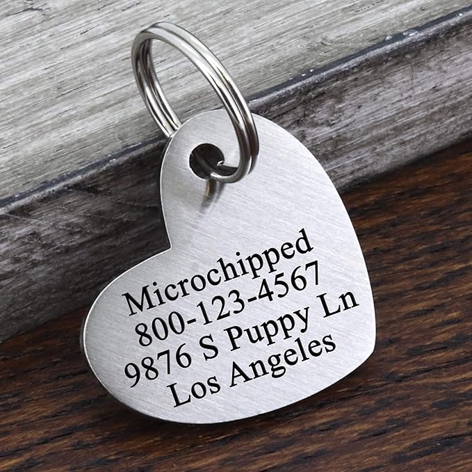 Ultra Joys Custom Personalized Dog ID Tag - Brushed Stainless Steel Heart, Silver, Large