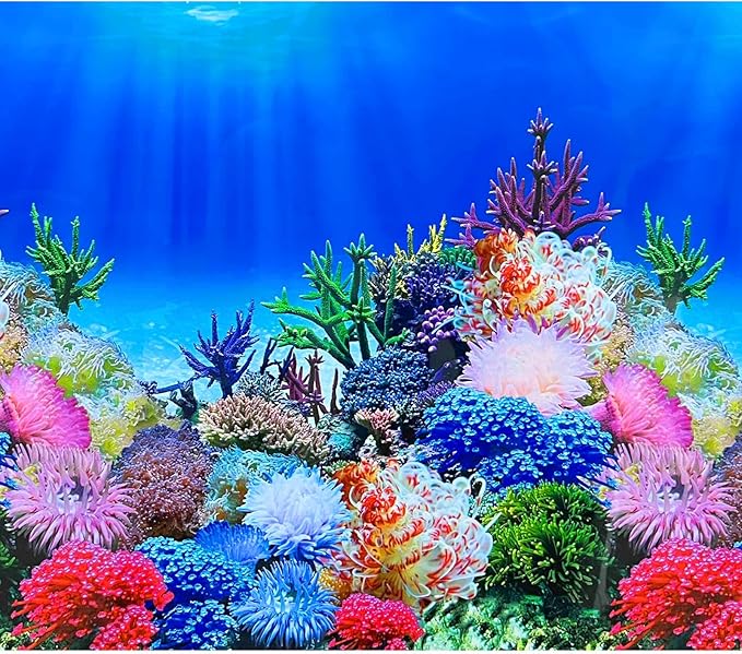 Fish Backgrounds Paper Double Sides Undersea Aquarium Background Poster Colorful Sea Anemone Fish Tank Background Sticker Decorations 12"x 25"
