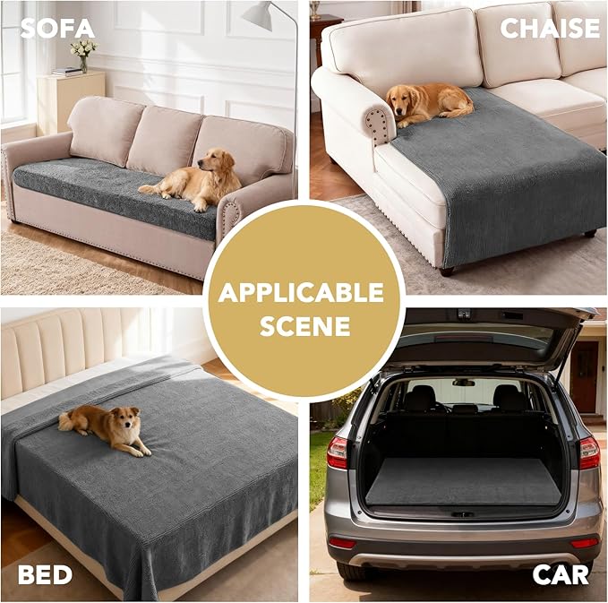 H.VERSAILTEX Non Slip Pet Couch Cover Chenille Dog Bed Protector Thick Soft Sofa Slipcover Pet Friendly Washable Couch Cushion Covers for Pets (30" x 70", Gray)