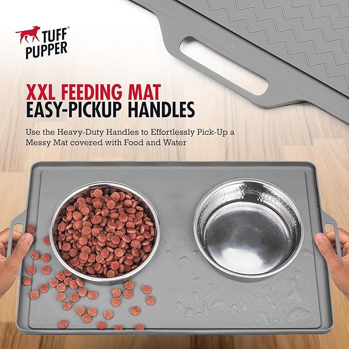 Tuff Pupper 18x12 Small Dog Feeding Mat for Food and Water | Dog Food Mats for Floors | Waterproof Dogs Water Bowl Mats | Dogs Placemats Pet Food-Mat | Silicone Feeding Mat for Cats and Cat Bowls