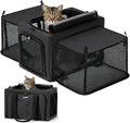 Pecute Cat Carrier Expandable, Stable Pet Carrier with 5mm Thick Steel Wire Frame, Dual-Side 200% Larger Space, Car Travel Carrier with Locking Zippers & Belt, Foldable for Storage, Dark Gray