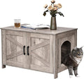 Homhedy Cat Litter Box Enclosure, Wooden Cat Washroom Furniture with Barn Door, Pet House, Fit Most of Litter Box, Greige