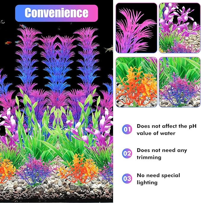 AQUANEAT Artificial Fish Tank Plants, Aquarium Decorations, Purple Plastic Accessories, 10pcs