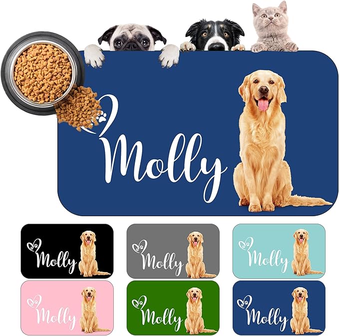 Personalized Dog Cat Mat with Name Photo Custom Placemat Feeding Mats for Food and Water Customized Non-Slip Waterproof Doormat for Bowls Outdoor Indoor Floors Gifts for Pet Owner