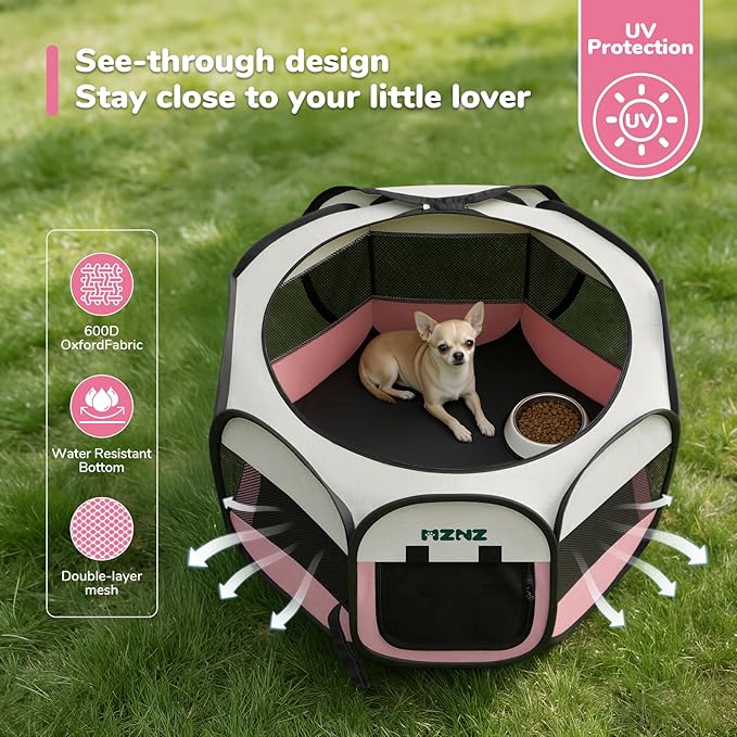 Dog Cat Playpen, Portable Puppy Pet Crate Indoor for Small Dogs Cats Rabbits, Foldable Dog Cage Enclosure for Outdoor, Pop Up Dogs Tent Kennel with Carrying Case, Pink