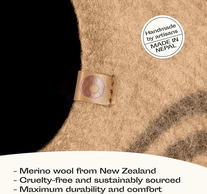 MEOWFIA Cat Cave – Premium Felt Cat Bed for Indoor Cats, Handmade Merino Wool (Beige, Medium)