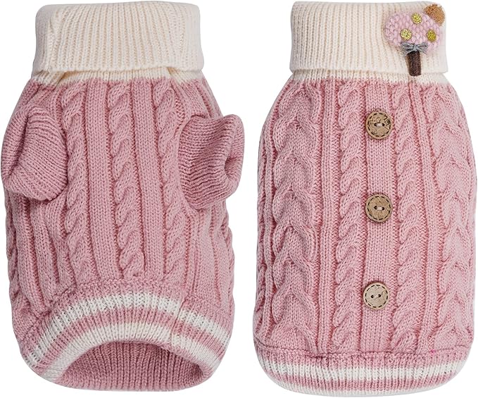 Dog Sweater Turtleneck Knitwear Doggie Pullover Sweater Doggy Winter Coat Warm Pet Clothes Puppy Holiday Clothing Buttons Knitted Outfits for Small Cats Dogs Cold Weather (Large)