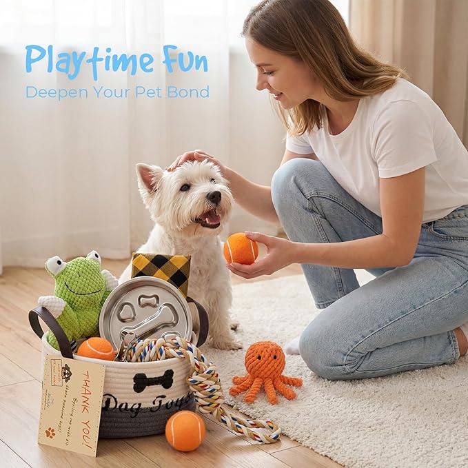 14Pcs New Puppy Gift Basket, Complete Premium Welcome Puppy Starter Kit and Dog Gift Basket with Dog Toys Bundle, Pet Essentials for New Owners, Perfect Dog Birthday Set for Small to Medium Breeds