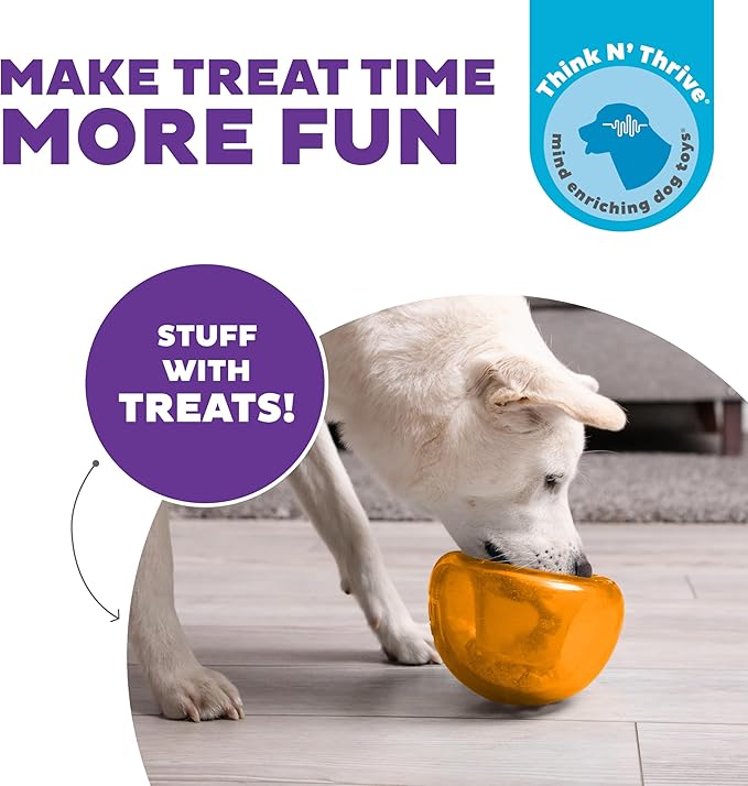 Outward Hound by Planet Dog Snoop Dog Toy – Treat‑Dispenser Puzzle Ball, Interactive Slow Feeder, Medium to Large Dogs, Bouncy & Mint-Infused, Orange, 5"