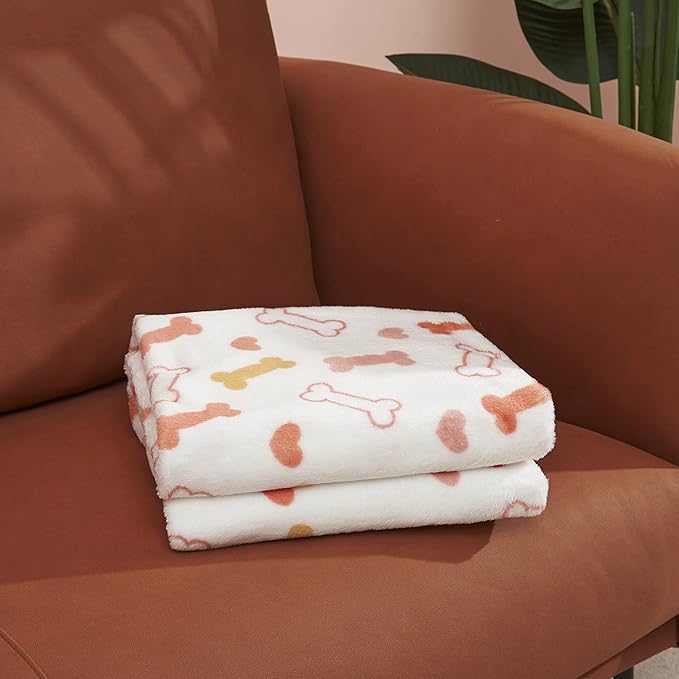 Allisandro Luxurious Dog Blanket, 350 GSM Super Fuzzy Microplush Fleece Pet Blankets for Small Medium Large Dogs and Cats, White Bone, 64 × 40 Inches
