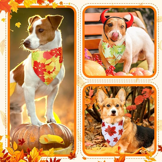 Chunful 100 Pieces Thanksgiving Dog Bandanas Bulk Fall Autumn Pet Bandanas with Leaves Patterns Triangle Scarf Bib Kerchief Set for Small Large Dog Costume Accessories (25.6 x 17.7 x 17.7)
