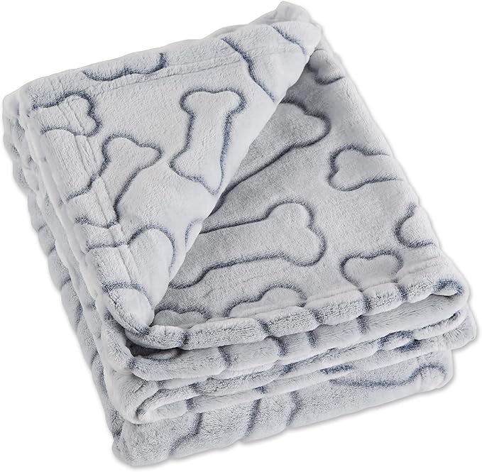 Bone Dry Embossed Bone Print Pet Blanket, 36x48", Gray