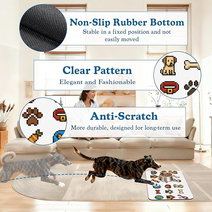 Dog Fun Pet Feeding Mat–Christmas Stocking Quick Dry Absorbent Dog Cat Food Mat, Non Slip Waterproof Bowl Placemat for Messy Eaters, Pet Accessories for Floors 16"x24"