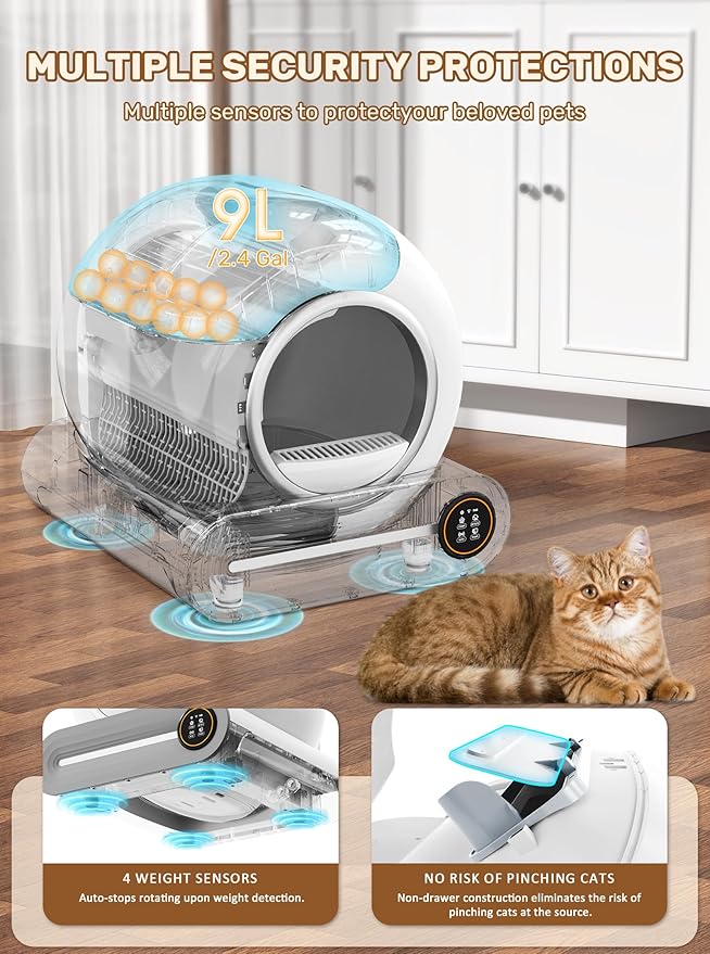 Automatic Litter Box, (2026) Multi-Function Upgrade Robot Self Cleaning Litter Box for Multiple Cats, 65L+9L Extra Large, APP Control, Deodorization, 3 Rolls Litter Bag Liners, 1 Odor Eliminator