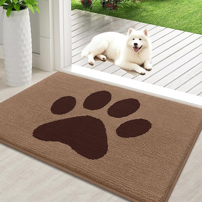 Buganda Dog Door Mat for Muddy Paws, Absorbent Dirt Trapper Non Slip Indoor Doormats, Washable Low-Profile Mat for Mud Dogs, Entryway Carpet for Inside Floor (36x24 Inches, Beige)