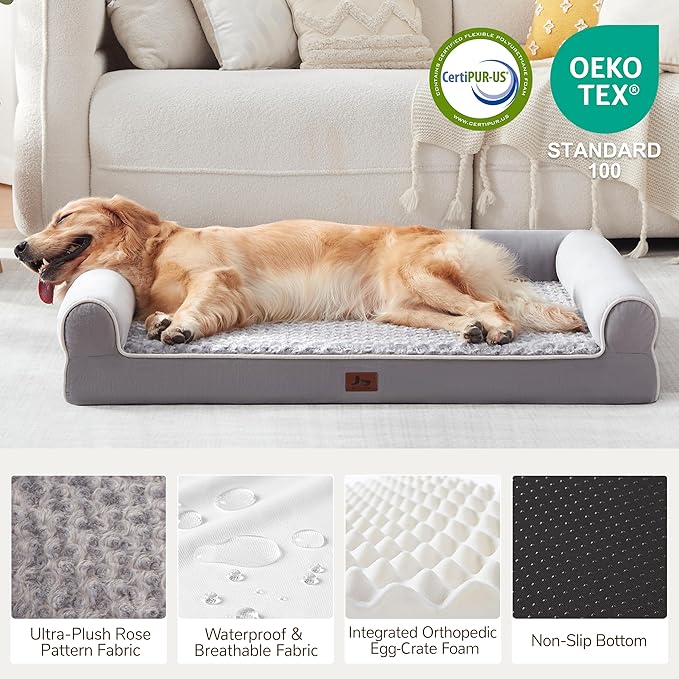 Large Dog Beds Large Sized Dogs 45x35x7 Inch, Orthopedic XXL XL Dog Bed for Medium Size Dogs, Big Waterproof Couch Sofa with Removable Washable Cover for Pet, Light Grey