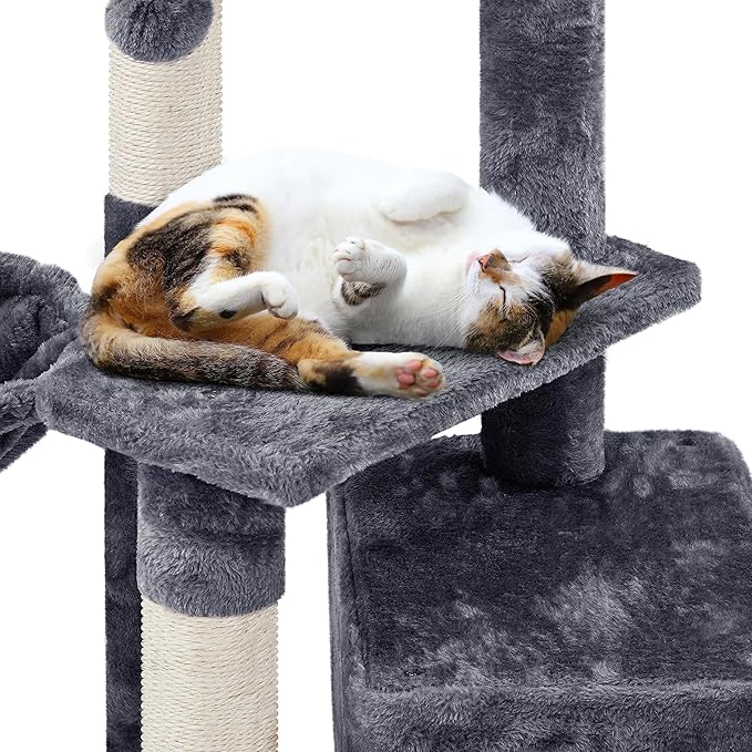 Topeakmart Cat Tree Cat Tower for Indoor Cats, 34.5in Cute Cat Tree Activity Center with Condo & Scratching Post, Multi-Level Cat Climbing Tower Play House w/Large Perch, Platform, Basket for Kitten