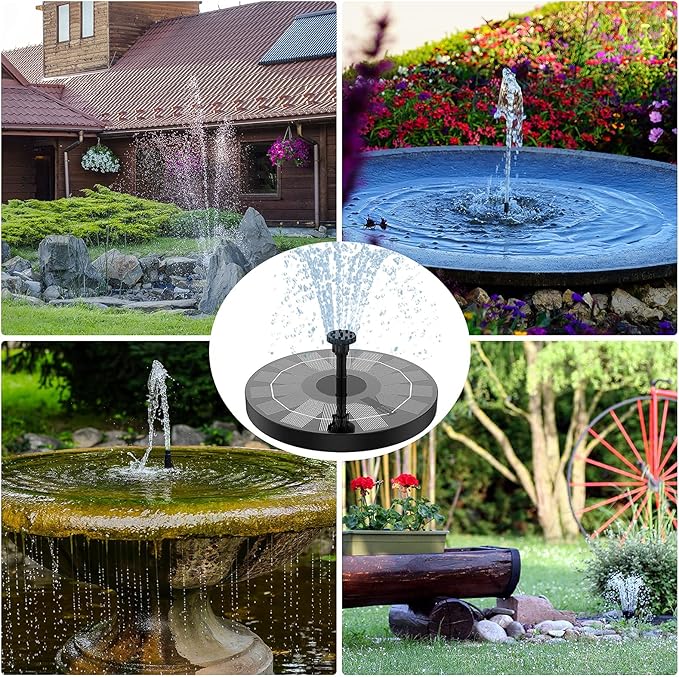 AISITIN Solar Fountain Pump 2.5W, 6.7" Solar Powered Water Fountain for Bird Bath, Solar Pump with 6 Nozzles for Garden, Ponds, Pool, Fish Tank, Outdoor and Aquarium, 2 Pack