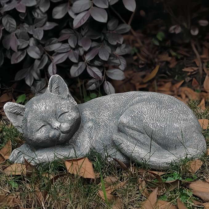 Garden Sleeping Cat Memorial Stone Cat Grave Marker Remembrance Kitten Statues for Garden,Patio,Lawn,Grave Decor Pet Sympathy Gift