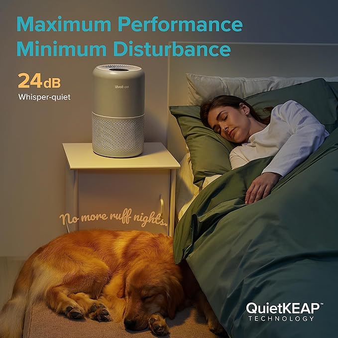 LEVOIT Air Purifier for Pets, Home, Large Rooms, and Bedrooms, HEPA Sleep Mode, AHAM VERIFIDE, Efficient Filter for Pet Dander, Odors, Captures Smoke, Dust, Mold, Pollen, Pet Lock, Core P350-P, Grey