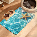 Starfish Shells Dog Cat Food Mat,Sea Beach Absorbent Waterproof Placemat for Food and Water Non Slip Rubber Backing Durable Feeding Pad for Clean Floors 16" x 24"
