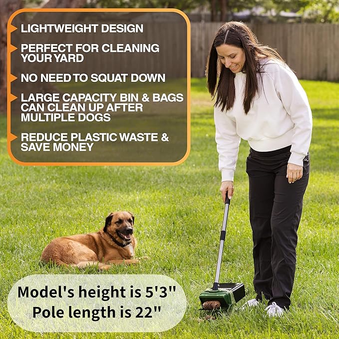 Neater Pet Brands Lift N’ Bag 2.0 Dog Pooper Scooper with Bag Attachment & 22" Pole for Small to Large Dogs, New & Improved Design, 15 Refill Bags, Heavy Duty Dog Poop Scooper for Yard, One-Hand Use