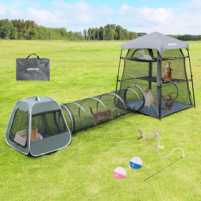 Cat Enclosure Kitten and Tower Tent for Indoor and Outdoor,3 Tier Cage Inside,Outdoor Catio,Portable and Foldable,Two Doors Design; Play Tunnel + Cube(with Three Ways)…