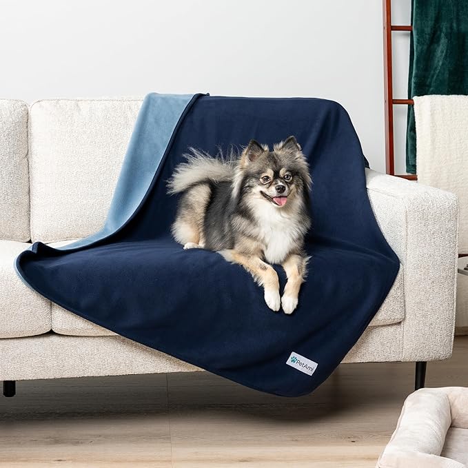 PetAmi Waterproof Dog Blanket for Small Medium Pets Dogs Cats, Pet Couch Cover Protector for Furniture, Reversible Washable Soft Fleece Cat Blanket for Bed Couch Sofa, 29x40 (Navy/Blue)