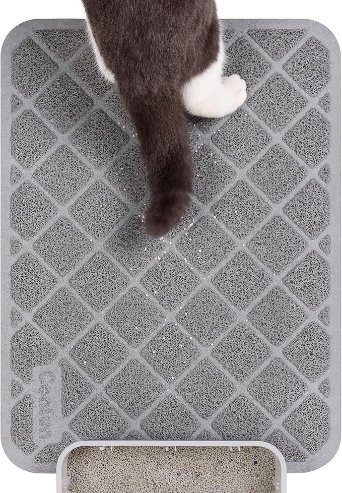 PVC Cat Litter Mat 24x15 Inch Grey, Non-slip, Less Waste Cat Litter Box Mat, Soft on Kitty’s Paws, Urine Waterproof