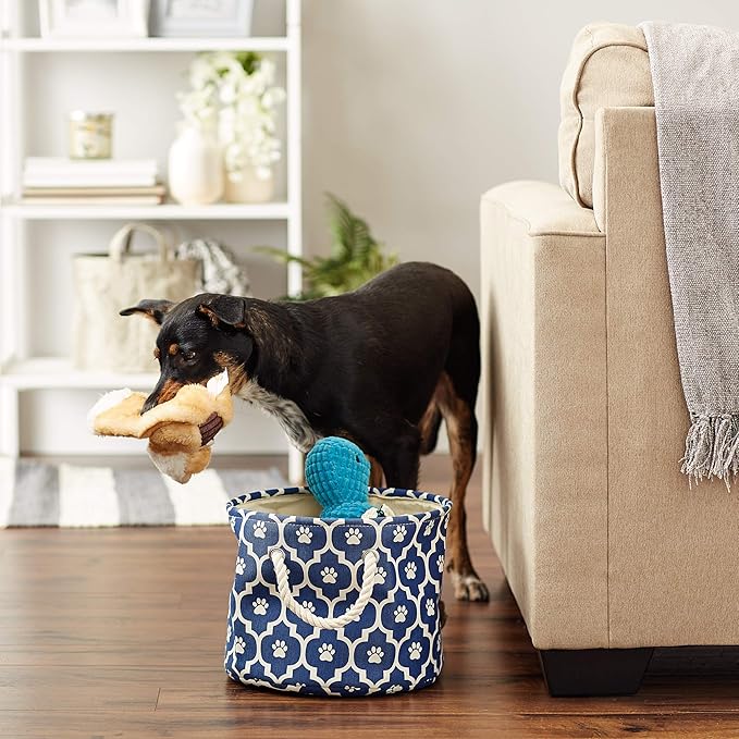 Bone Dry Pet Storage Collection Lattice Paw Print, Nautical Blue, Small Round