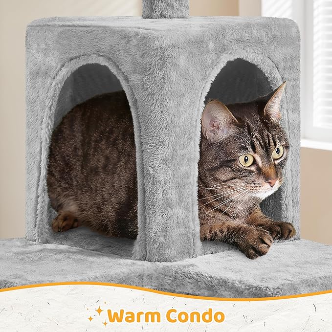 Yaheetech | 54in Cat Tree | Multi-Level Cat Tower w/Spacious Perch, Cozy Condo and Hammock, 3 Scratching Posts, Interactive Toy | Sturdy Pet Furniture | for Indoor Kittens to Large Cats | Light Gray