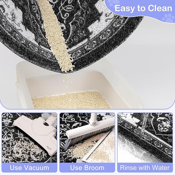 Bienbee Cat Litter Mat, 24" x 15" Litter Box Mat Rug with Non-Slip Bottom,Urine and Water Proof, Easy to Clean Cat Supplies Essentials for Indoor Kitty Kitten Floor, Black M
